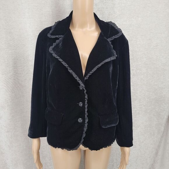 Hi Studio Black Velvety Velour Blazer Jacket Women's Plus Size 14 Whimsigoth - Picture 1 of 8